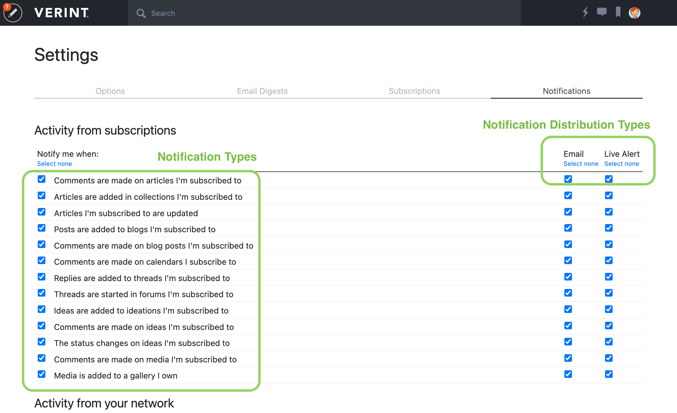 Screenshot of User Profile Notification Settings