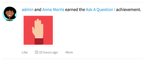 Ask a question achievement in activity stream